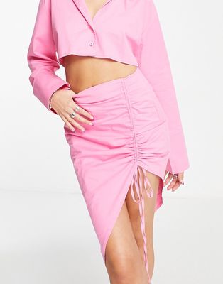 Public Desire ruched side midi skirt in fuchsia - part of a set-Pink
