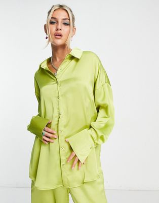 Public Desire satin oversized shirt in lime - part of a set-Green