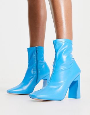 Public Desire True mid heel ankle boots in bright blue PU