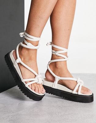 Public Desire Tura knot upper flat sandals in white-Neutral