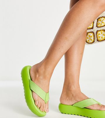 Public Desire Wide Fit Cia chunky toe post sandals in lime-Green