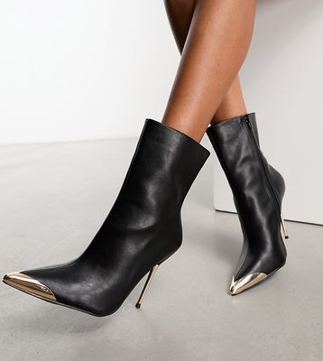 Public Desire Wide Fit Good Thing high ankle boots with metal toe cap in black