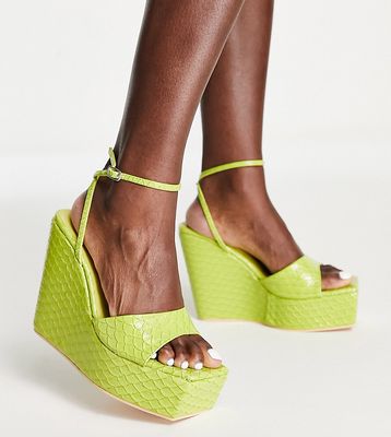 Public Desire Wide Fit Kempton wedge heeled sandals in lime snake-Green