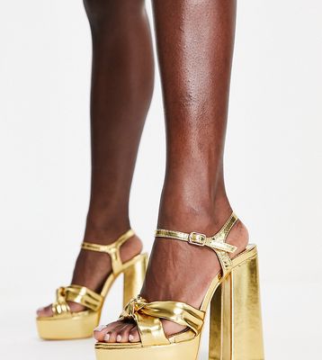 Public Desire Wide Fit Kiss platform heeled sandals in gold