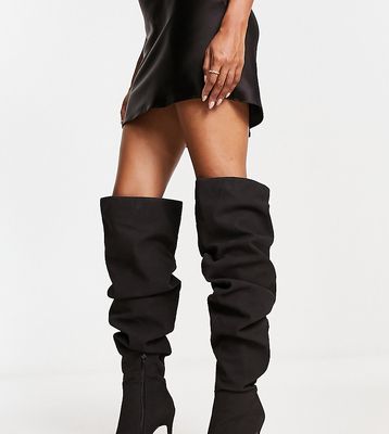 Public Desire Wide Fit Lariza ruched stiletto over the knee boots in black