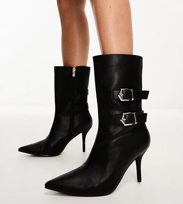 Public Desire Wide Fit Maria buckle heeled ankle boots in black