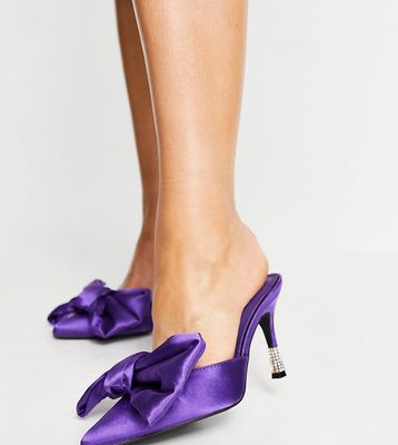 Public Desire Wide Fit mules with bow detail in purple