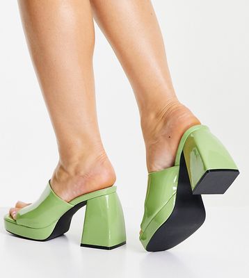 Public Desire Wide Fit Oreo heeled mules in lime patent-Green