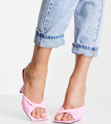Public Desire Wide Fit Punch heeled mules with twist strap in pink