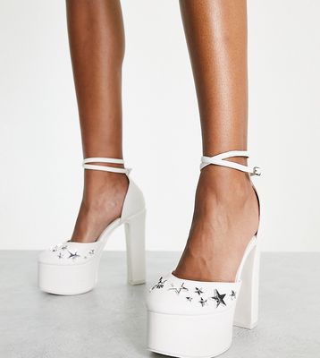 Public Desire Wide Fit Starry platform shoes with embellished stars in white