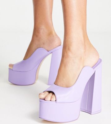 Public Desire Wide Fit Walt platform sandals with cutout detail in violet-Purple