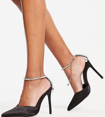 Public Desire Wide Fit Xander pumps with embellished ankle strap in black