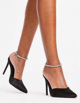 Public Desire Xander pumps with embellished ankle strap in black