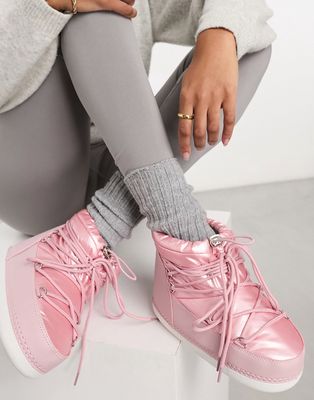 Public Desire Zuri low ankle snow boot in metallic pink