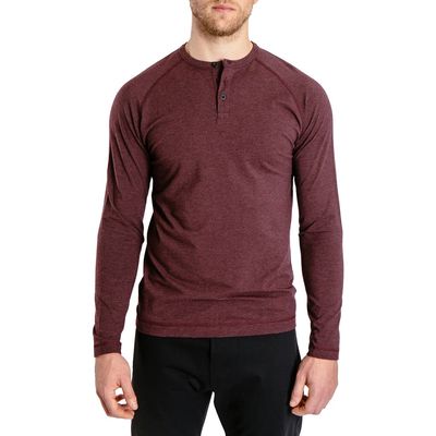 Public Rec Go-To Long Sleeve Performance Henley T-Shirt in Heather Burgundy 