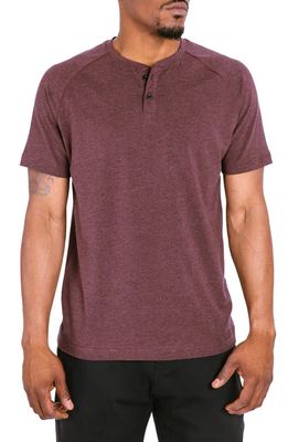 Public Rec Go-To Short Sleeve Performance Henley in Heather Burgundy 