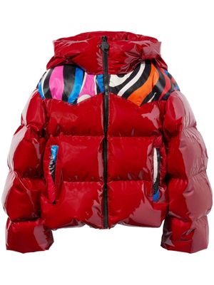 PUCCI abstract-panelling hooded puffer jacket - Red