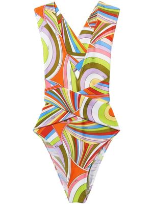 PUCCI abstract-print halterneck swimsuit - White