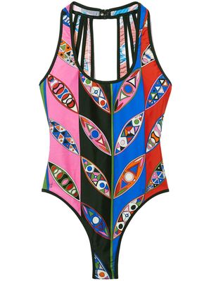 PUCCI abstract print open back swimsuit - Blue