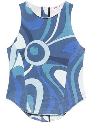PUCCI abstract-print panelled cotton top - Blue