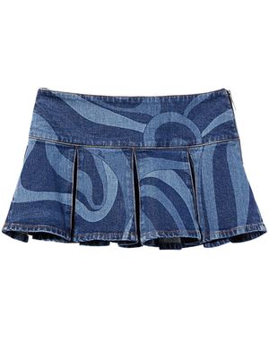 PUCCI abstract-print pleated denim skirt - Blue