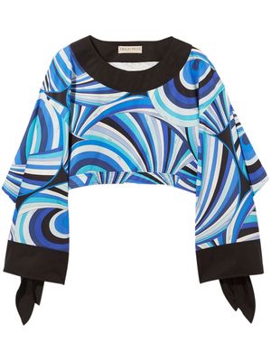 PUCCI abstract-print wide-sleeves top - Blue