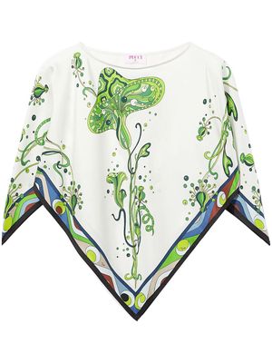 PUCCI asymmetric graphic-print silk blouse - White