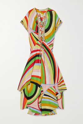 PUCCI - Asymmetric Printed Silk-satin Maxi Dress - Green