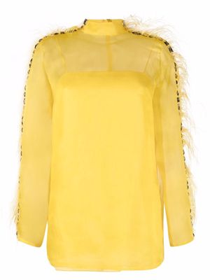 PUCCI feather-trim silk blouse - Yellow