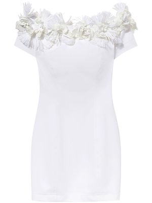 PUCCI floral-appliqué off-shoulder minidress - White