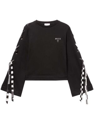PUCCI Giardino-print lace-detail cotton sweatshirt - Black