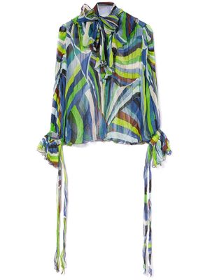 PUCCI graphic-print pussy-bow blouse - Green