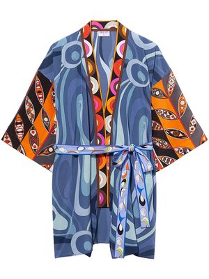 PUCCI graphic-print silk robe minidress - Blue