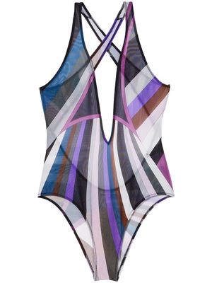 PUCCI Iride-print crossover-strap swimsuit - Purple