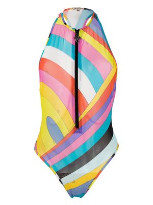 PUCCI Iride-print zip-front swimsuit - Blue