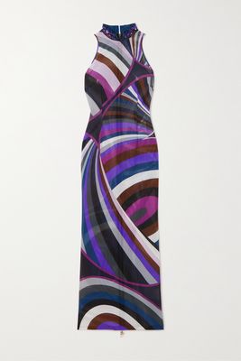 PUCCI - Iris Ruffled Printed Stretch-mesh Maxi Dress - Purple