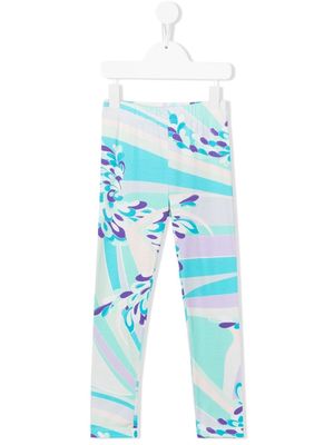PUCCI Junior abstract-pattern cotton leggings - Blue