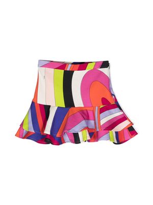 PUCCI Junior abstract-pattern ruffled skirt - Pink