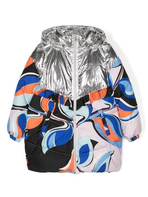 PUCCI Junior abstract-print hooded jacket - Silver