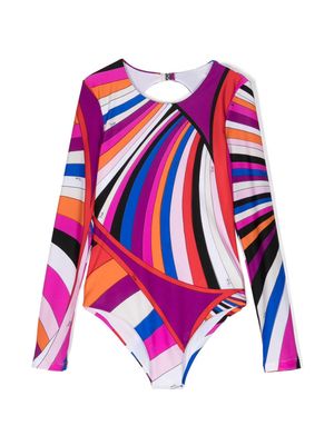 PUCCI Junior abstract-print long-sleeve swimsuit - Pink