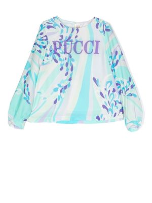 PUCCI Junior abstract-print long-sleeved blouse - Blue