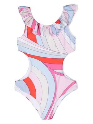 PUCCI Junior abstract-print ruffled swimsuit - Blue