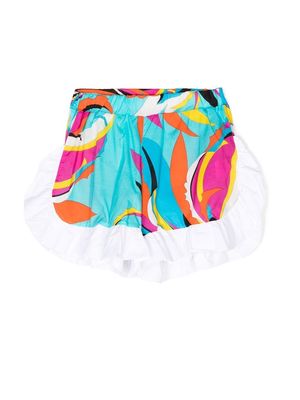 PUCCI Junior abstract-print slip-on track shorts - Multicolour