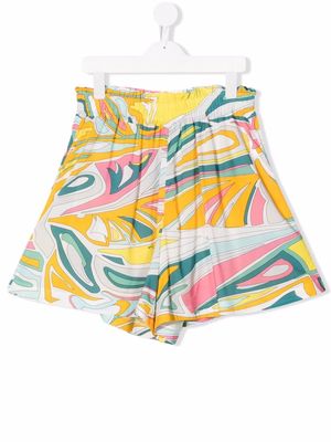 PUCCI Junior abstract-print wide-leg shorts - Yellow