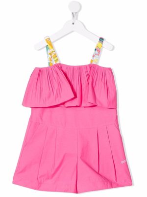 PUCCI Junior contrast-straps ruffled playsuit - Pink