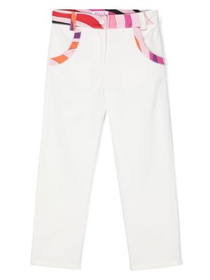 PUCCI Junior contrasting-waistband trousers - White