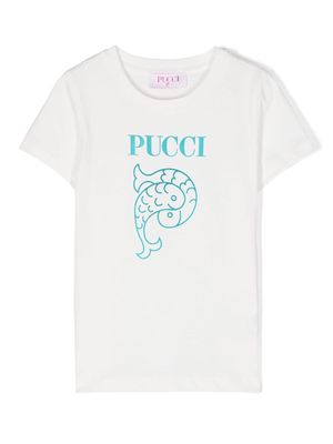 PUCCI Junior fish-print cotton T-shirt - White