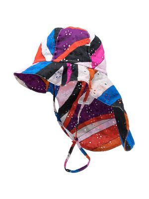 PUCCI Junior graphic-print broderie-anglaise sun hat - Blue