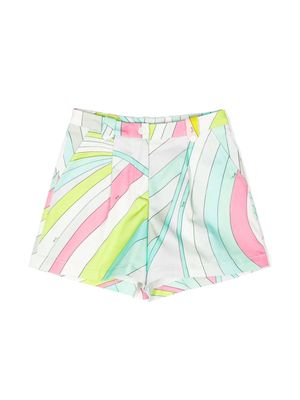 PUCCI Junior graphic-print contrast-stitching shorts - Multicolour