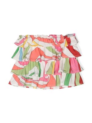 PUCCI Junior graphic-print ruffle skirt - Neutrals